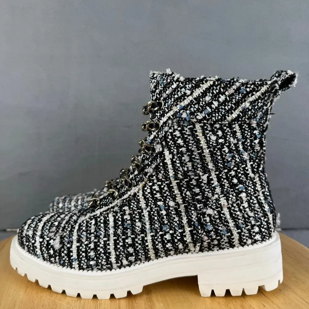 Anthropologie Cecelia New York Tweed Chance Hiker Combat Boots Womens Size 7M US